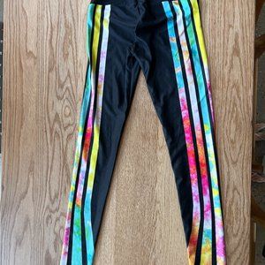 Goldsheep leggings, size XS, black with tie dye multi color striping